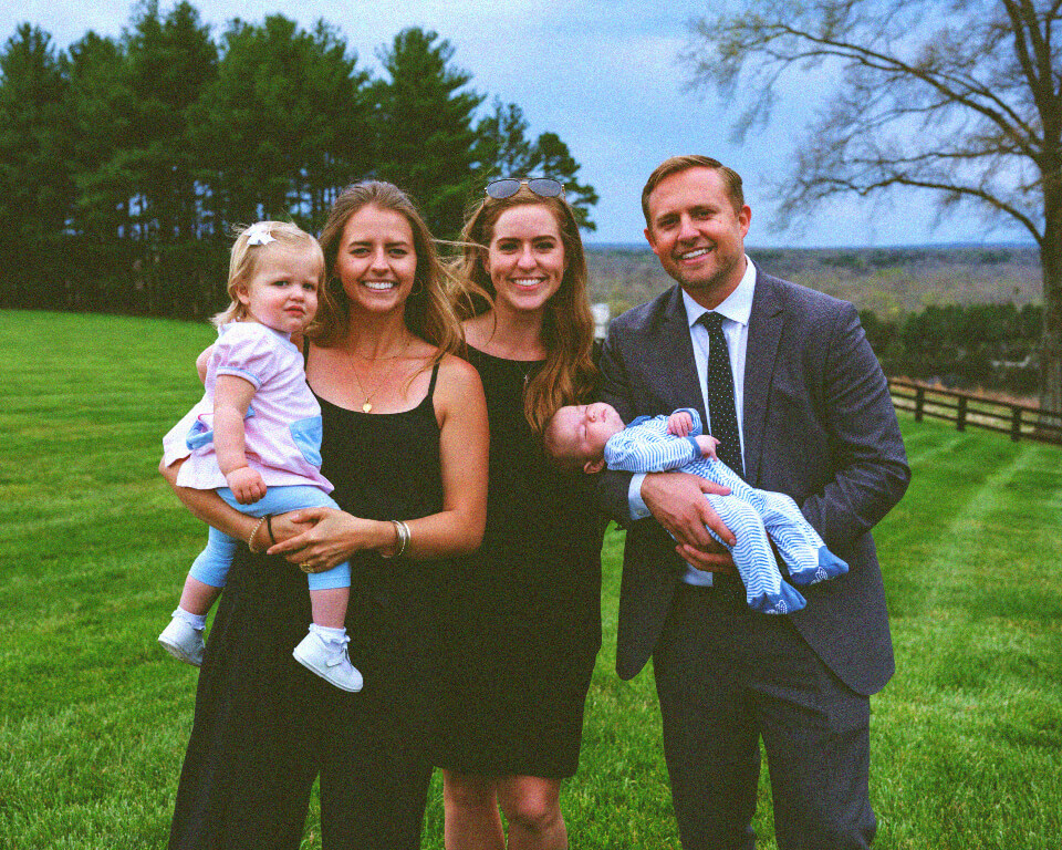 Richard Luck with sisters posing with young children